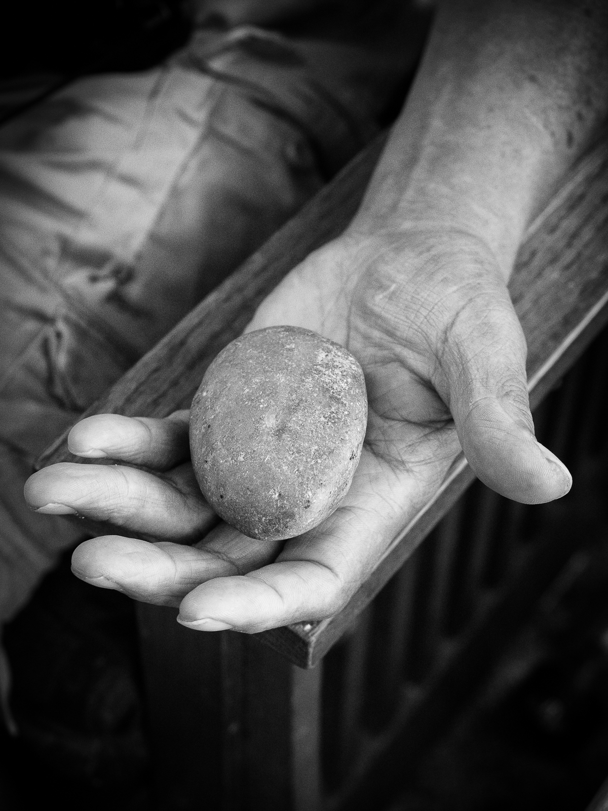 Emmett Martin Holding a Rock with a Story, Mobridge, South Dakota, 2015 by Sue Reynolds