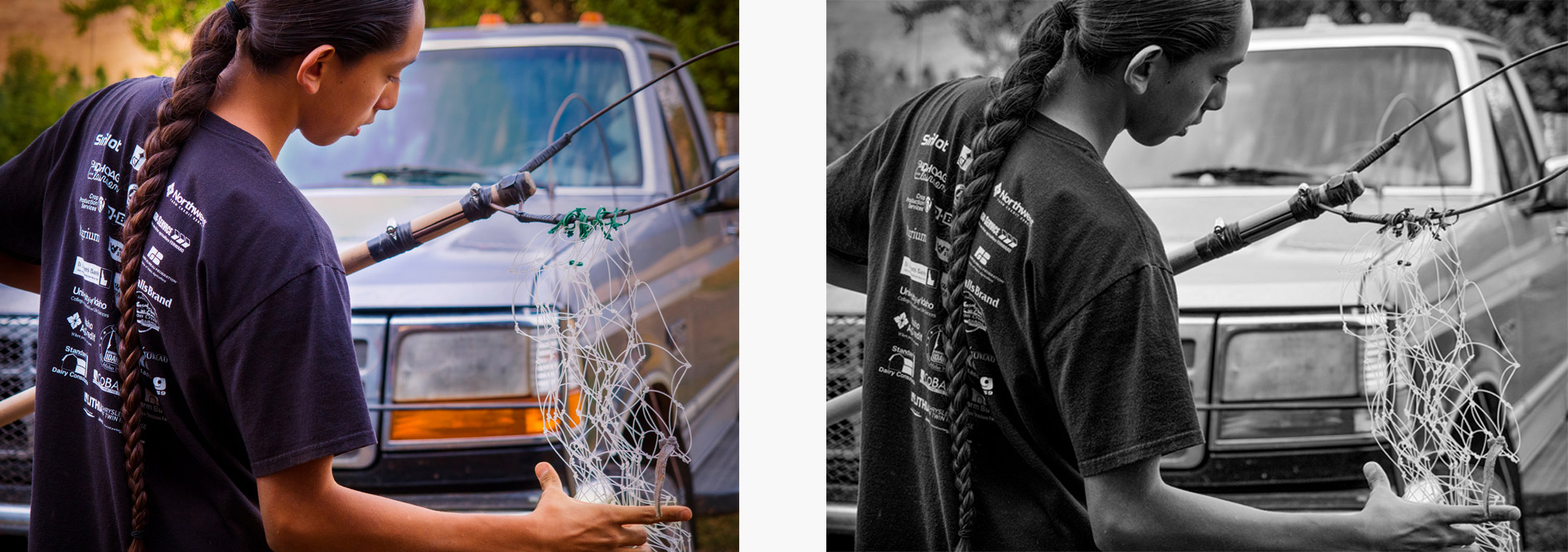 Tiyapo Campbell with a River Fishing Net, Nez Perce Reservation, Idaho, 2017 by Sue Reynolds